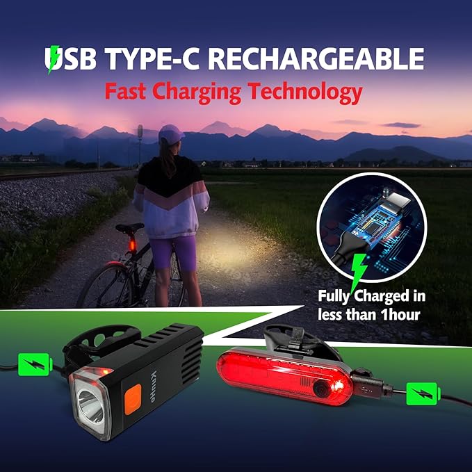 Kunhe USB-C Rechargeable Bike Lights Front and Rear(2or4or10or20 Packs) Night Riding for Kids &Adults 3 Lights Modes Used as a Safety Indicator Light for Skateboards Strollers and Wheelchairs