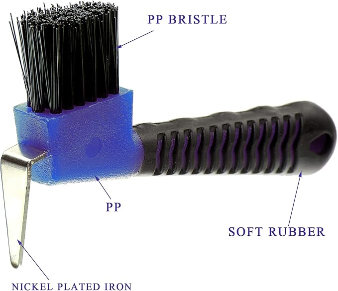 BOTH WINNERS 4Pcs Horse Hoof Pick Brushes, with Soft Touch Rubber Handle