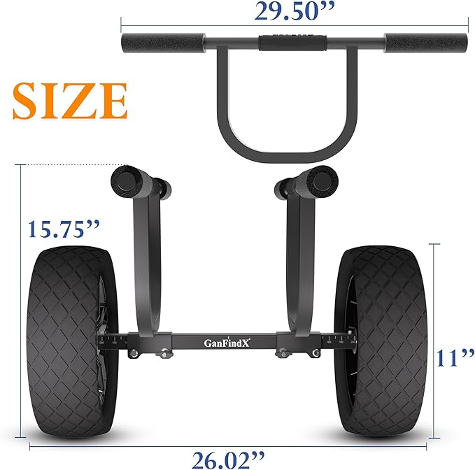 GanFind Kayak Cart Canoe Trolley Carrier Kayak Accessories Transport Dolly with Solid Foam Wheels Detachable Frame Pole and Crossbar