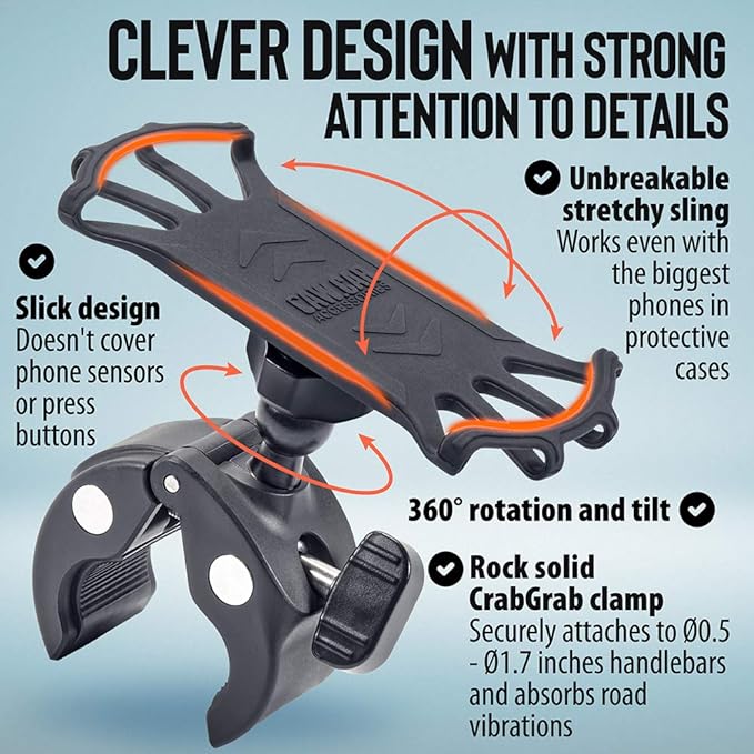 Upgraded 2026 Bicycle & Motorcycle Phone Mount - The Most Secure & Reliable Bike Phone Holder for iPhone, Samsung or Any Smartphone. Stress-Resistant & Highly Adjustable. x10 to Safeness & Comfort