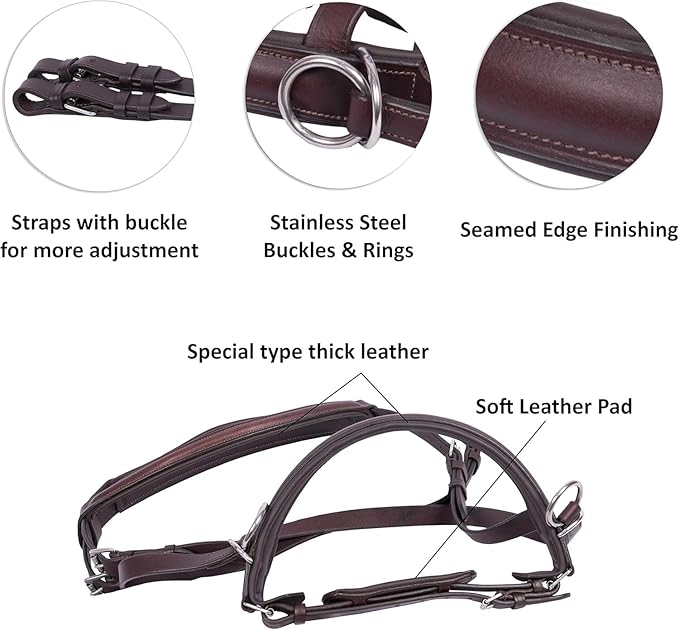 Hulara Genuine English Leather Crossover | Crossunder Bitless Horse Bridle Headstall with Reins