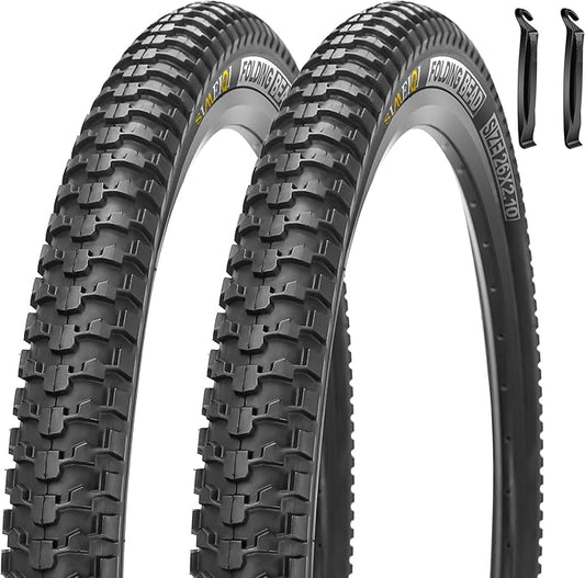 2 Pack 26x2.1 / 29x2.125 Bike Tires 3mm Anti-Puncture Layer with or Without 26x1.75/2,125 Inner Tubes for Mountain Trail City Bicycle Folading Replacement Tyres