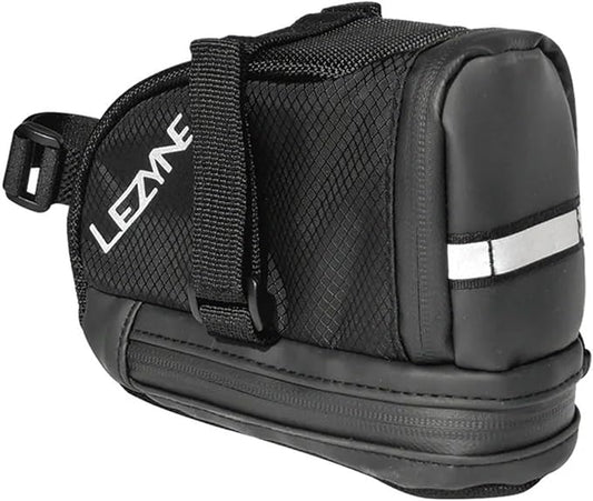 LEZYNE Caddy Bike Saddle Bag - Durable Nylon Cycling Storage Bag with Velcro/Quick Release Mount, Reflective Accents, Water-Resistant Zipper for Road Bikes & Commuters