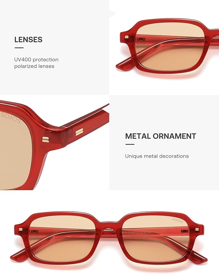SOJOS Trendy Rectangle Polarized Sunglasses Womens Mens, Small Retro Fashion Thin Slim Square Sunnies SJ2610