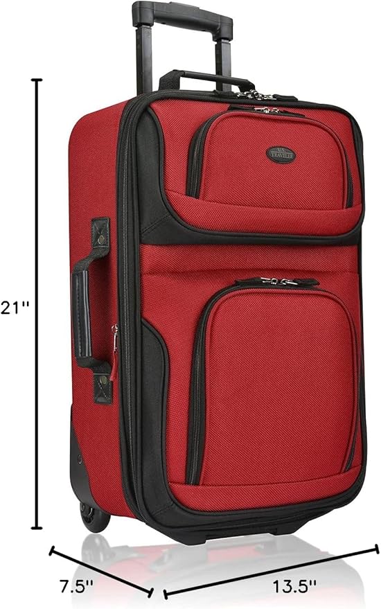 U.S. Traveler リオ 軽量ソフトサイド ローリングキャリーオンスーツケース、2輪シングル、レッド