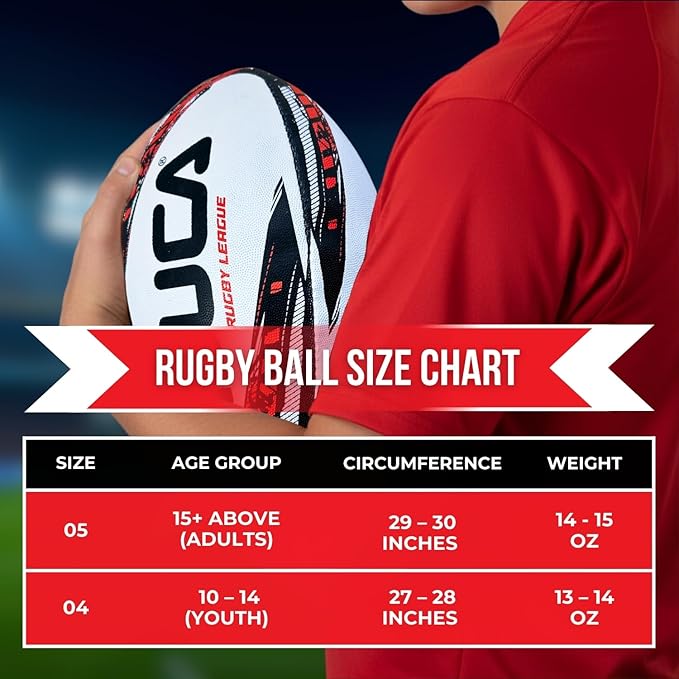 LUCA League Rugby Ball Size 4 & 5 | Hand Stitched, 3-Ply Durable Construction | Super Grip Texture | Training & Match Play Rugby Ball