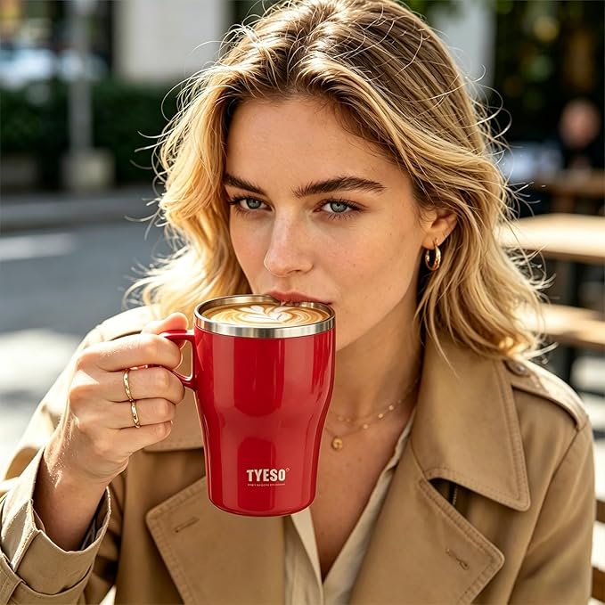 TYESO Coffee Mug,Insulated Tumbler with Lid,Vacuum Insulated Mug Double Wall Stainless Steel OfficeTumbler Cup (Red, 17 oz)