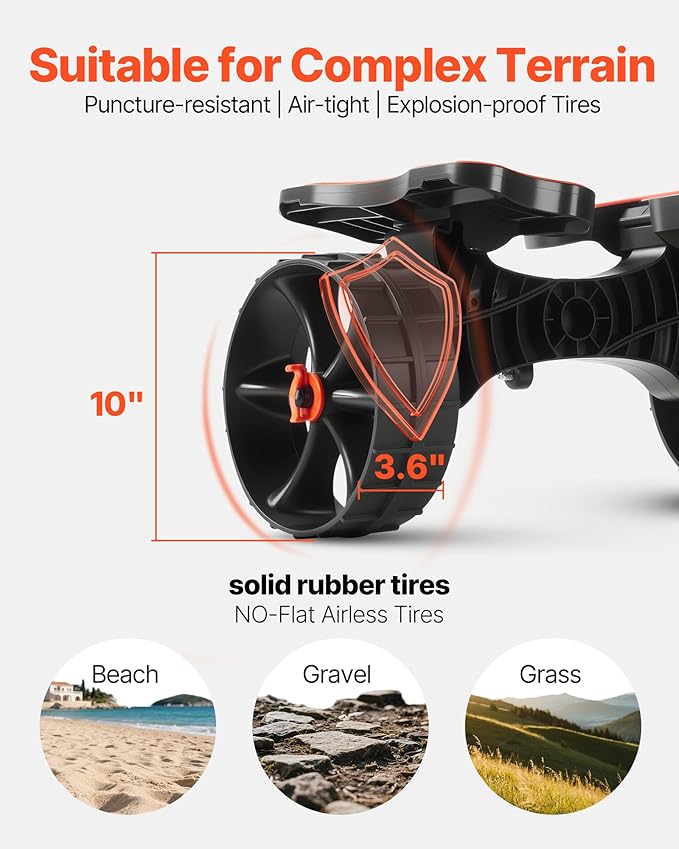 VEVOR 300 lbs Kayak Cart, Foldable Kayak Trolley with 10-inch Solid Rubber Tires & 1 Ratchet Strap, Paddle Board Trolley for Carrying Kayaks, Canoes, Paddleboards, Float Mats, Jon Boats