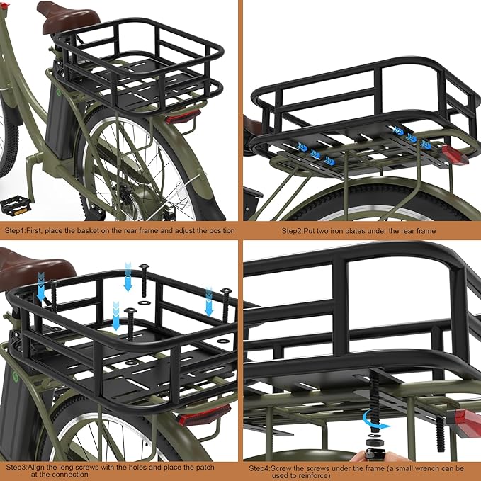 Bike Basket Rear, Bicycle Basket with Liner,Waterproof Cover,Cargo Net, Large Bike Back Baskets, Heavy Duty Rear Bicycle Baskets for Most Bikes and E-Bike