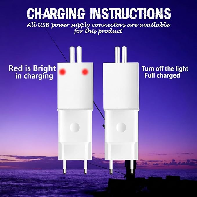 6 Pcs Fishing Glow Sticks LED Fishing Pole Light Night Fish Alert Glow Stick with 8 Pcs Rechargeable CR425 Battery and Battery Charger