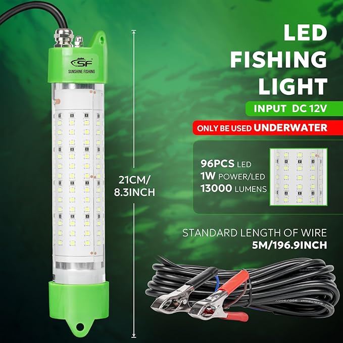 SF DC 12V LED水中集魚灯 45W 70W 100W 集魚灯 5600 7000 13000lm グリーン集魚灯 ドックおよびボート用 水中IP68防水 シガーライターまたはバッテリークリップ付き