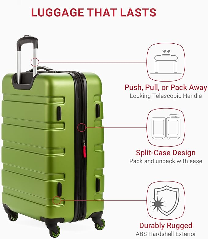 SwissGear 7366 Signature Hardside Expandable Luggage with Spinner Wheels, TSA Lock, Green, Checked-Medium 23-Inch