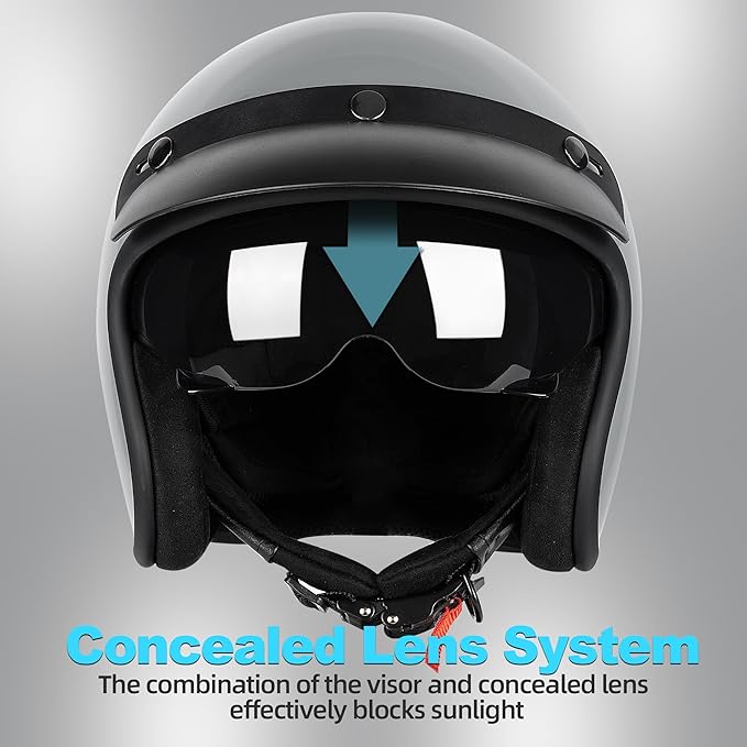 Yesmotor 3/4 Open Face Retro Motorcycle Helmet Vintage Helmet for Motorbike Casco, Moped, Cruiser, Bobber, and Chopper - DOT Approved(Gray , 2XL)