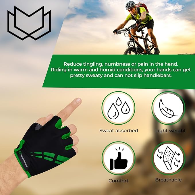 WESTWOOD FOX Cycling Gloves for Men Women,Half Finger Unisex Gel Padded Anti-Slip Mountain Bike Gloves, Breathable Shock Absorption Grip Palm Bicycle Summer Riding MTB Bike Gloves