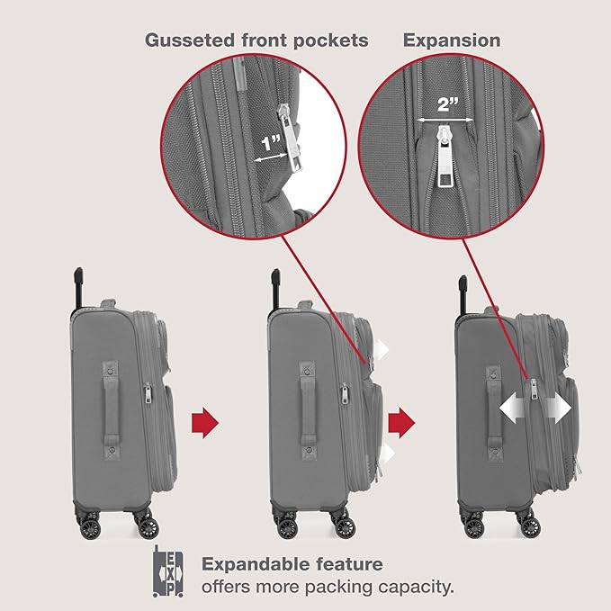 U.S. Traveler リオ 軽量ソフトサイド ローリングキャリーオン スーツケース 4輪シングル ライトグレー