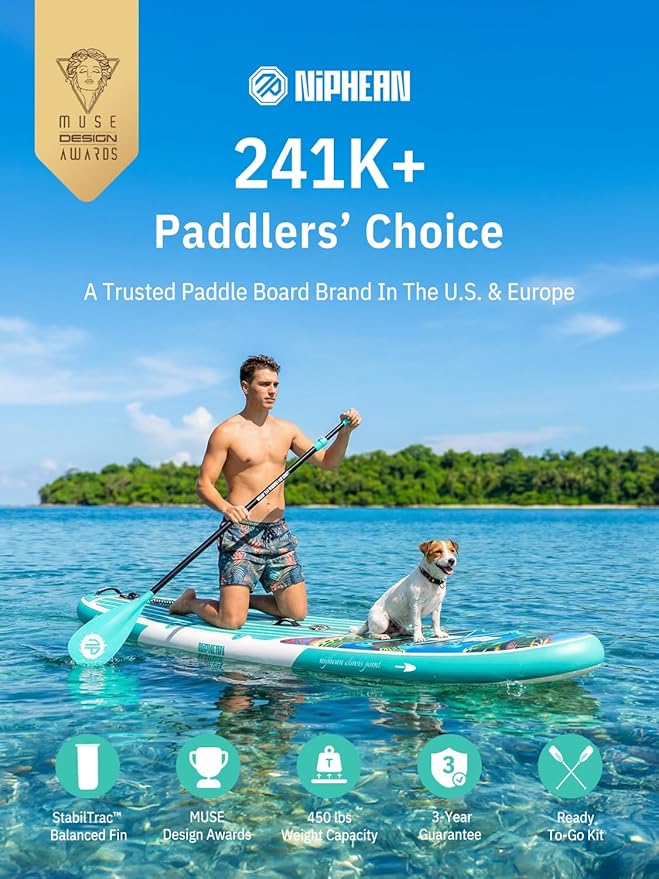 Niphean Inflatable Stand Up Paddle Board with SUP Accessories, Anti-Slip EVA Deck, 10’6’’ Inflatable Paddle Boards for Adults & Youth of All Skill Levels