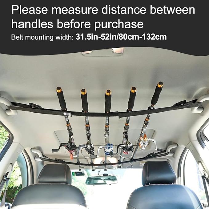Aventik 2 Pack Car Fishing Rod Holder Adjustable Fishing Pole Holder Belt Straps, Vehicle With 4 Handle Fishing Pole Rack Fishing Rod Rack Carrier for Car SUV Van Truck(Black)
