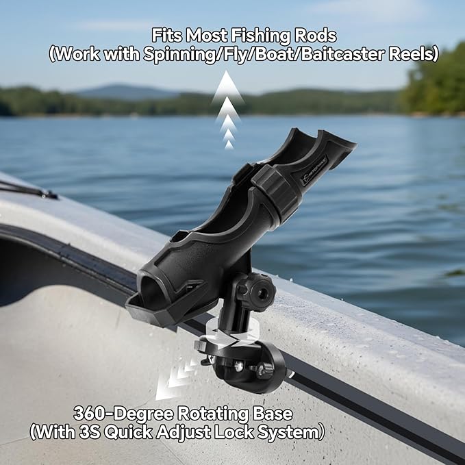 HITORHIKE Fishing Rod Holder Universal Fit Kit Allows for 360-degree Adjustment Kayak Fishing Boat Powerlock Rod Holder
