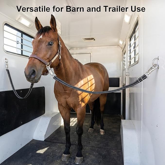 2-Pack Cross Ties for Horses (44"-78.7") - Adjustable Heavy Duty Reflective Equine Trailer Tether with Panic & Bull Snap, 360° Anti-Tangle Grooming Straps, Equestrian Barn Equipment (Black)