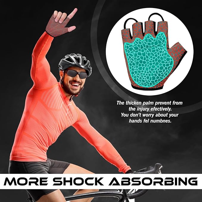 WESTWOOD FOX Cycling Gloves Half Finger Unisex Padded Grips Palm Bicycle Summer MTB Bike Gloves for Men Women Non-Slip Fingerless Short Mountain Bike Sports Hiking Climbing Gym