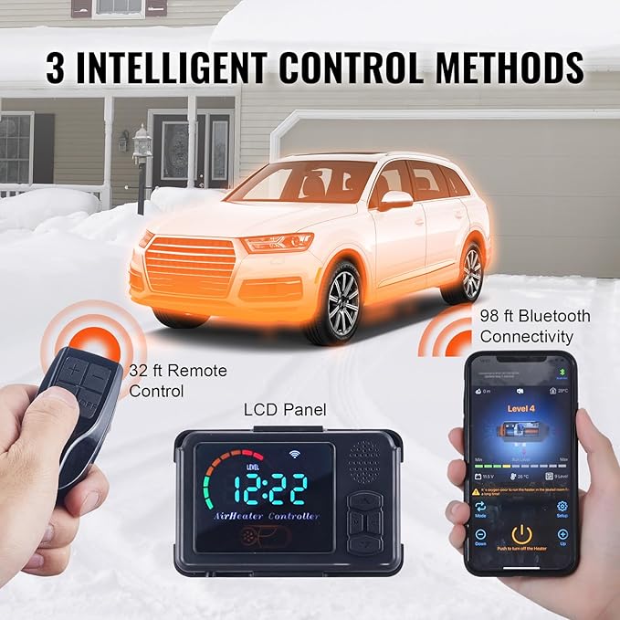 VEVOR 8KW Diesel Heater All in One, Diesel Air Heater with Bluetooth App Control, Portable Parking Heater Automatic Altitude Adjustment Max 18045 ft, Remote Control and LCD, for Vehicles and Indoors