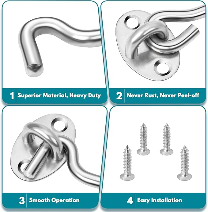 Rainspire (2 Pack) 6 Inch Privacy Hook and Eye Latch for Barn Door, Stainless Steel Gate Latch Barn Door Lock Cabin Hooks for Gate Shutters Window Slide Barn Shed Cabinet Bathroom, Silver
