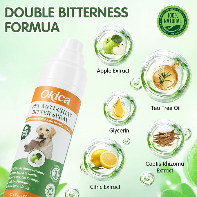 2 Bottles Bitter Apple Spray for Dogs - No Chew Spray for Dogs to Stop Barking Marking and Nibbling - Natural Ingredients Dog Repellent Spray for Furniture and Your Belongings