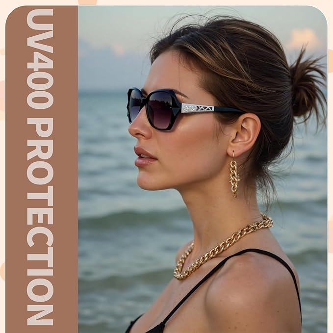 DragonflyDreams 4 Pcs Women Large Sunglasses, UV 400 Glasses Oversized Classic Trend Ladies Sunglasses Sparkling Large Frame