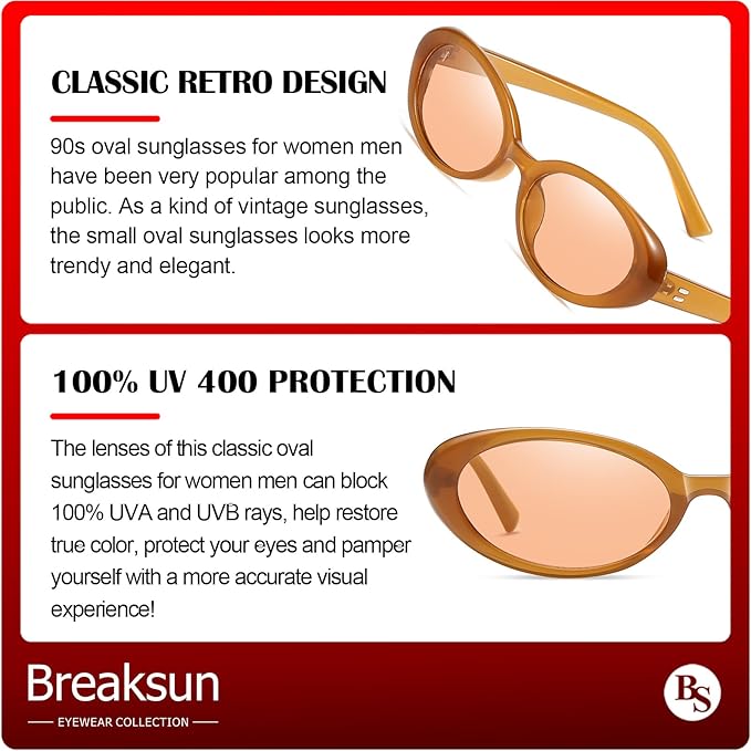Retro Oval Sunglasses for Women Men Fashion Small Oval Sunglasses 90s Vintage Shades