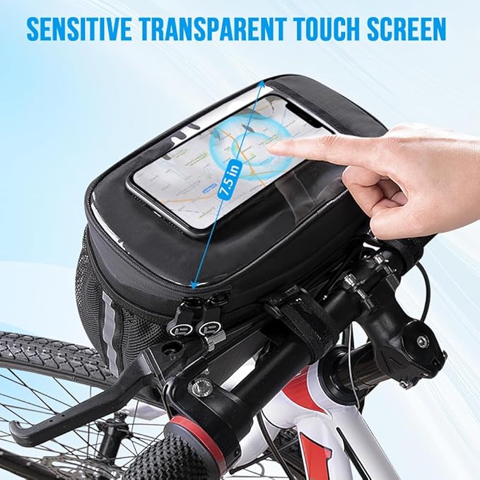 WOTOW Bike Handlebar Insulated Bag, Bike Front Phone Bag Cooler Storage Pouch With TPU Touch Screen Insulation Bicycle Frame Bag Strap On Cycling Accessories for Outdoor Hiking Travel Assistants