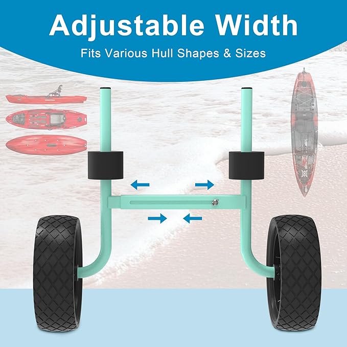 GanFindX Heavy Duty Kayak Cart Adjustable Foldable Kayak Trolley with Solid Foam Wheels Portable Kayak Transport Cart Tie Down Straps Included Adjustable Width Light Green