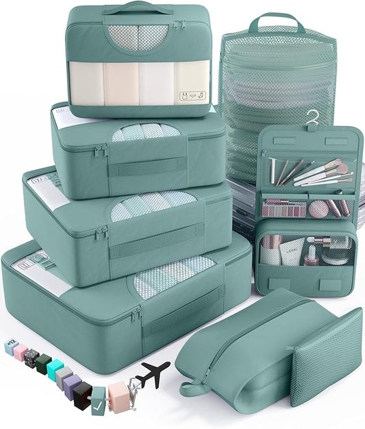 Veken 8 Set Packing Cubes for Travel Essentials, Suitcase Organizer Bags in 4 Sizes, Carry-On Luggage Accessories with Large Laundry & Hanging Toiletry Bag, Must-Have for Airplane, Road Trip & Camping