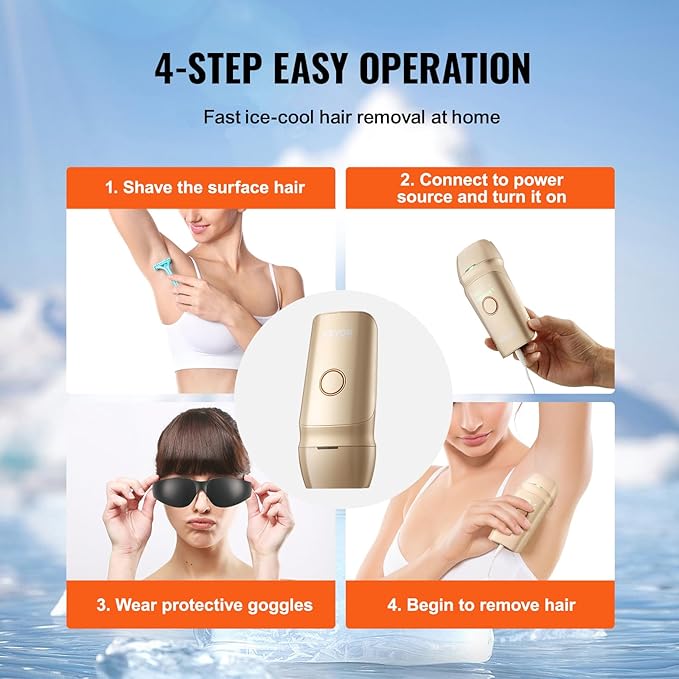 VEVOR Intense Pulsed Light (IPL) System Hair Removal, IPL Permanent Hair Removal with Ice-Cool Technology for Women Men, Auto/Manual Modes, Painless At-Home Hair Removal Device for Whole Body