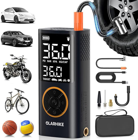 OlarHike Tire Inflator Portable Air Compressor, 6000mAh,Smart Dual Hose System, Auto Air Pump for Car Tires, Bike,Bicycle, Motorcycles, with LED Light & Digital Pressure Gauge，Gifts for Men & Women