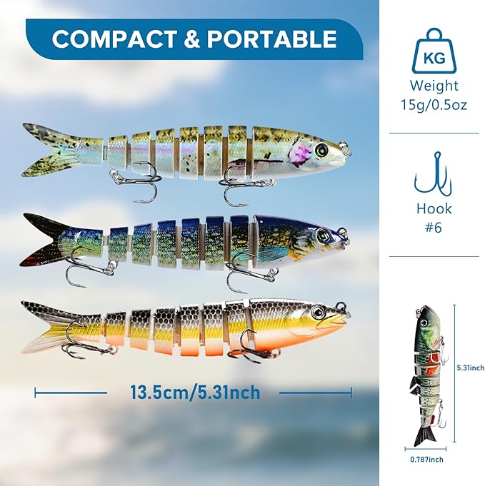 Fishing Lures Multi Jointed Fish Fishing Kits Slow Sinking Lifelike Swimbait Freshwater and Saltwater Crankbaits for Bass Trout Bass Lures