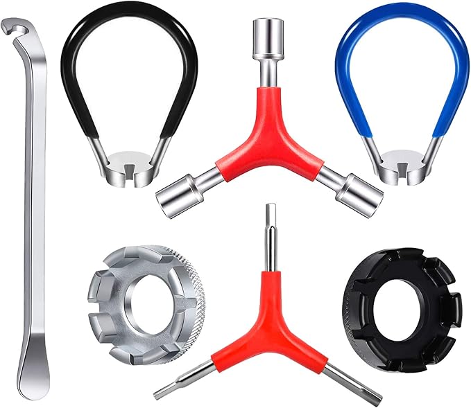 CHIVENIDO Bike Spoke Wrench, Portable Bicycle Spoke Tool Kit Includes 8 Way Bike Rim Truing Tool, Spoke Wrench with Rubber Handle