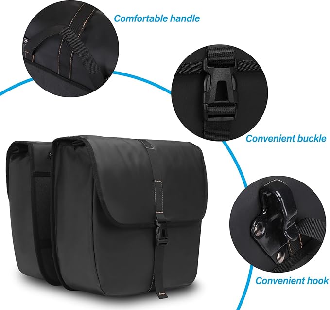 MOSISO 20L Bike Panniers, 2 Pack Waterproof Panniers Bike Bag, Large Capacity Flap Bicycle Rear Rack Seat Luggage Storage Trunk Bag for Road Mountain Cycling Traveling Commuting, Black