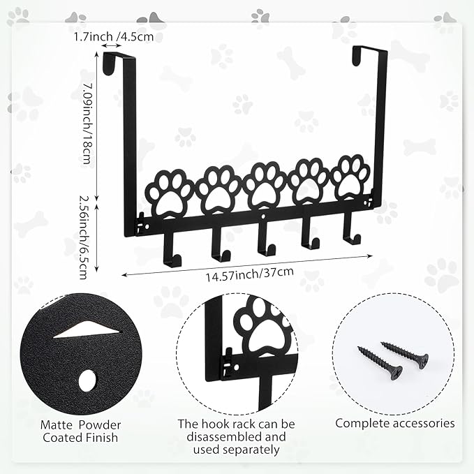 Dog Paws Over The Door Hooks Hanger Wall Mount Towel Hanger Door Holder Organizer 5 Hooks Kawaii Farmhouse Rustic Coquettish Style Decor for Bedroom Bathroom Towel Hat Clothes