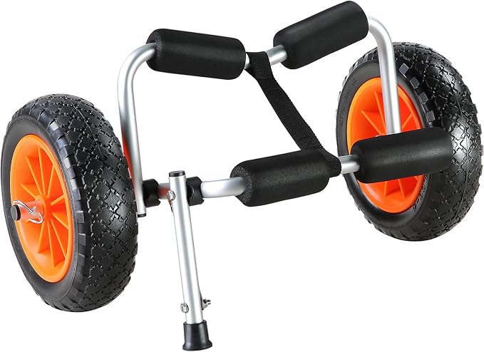VEVOR Kayak Cart, 250lbs Load Capacity, Foldable Kayak Dolly Aluminum Kayak Wheels with 10'' Solid Tires for Kayaks Carrier Canoes Paddleboard Kayak Trolley Float Mats Jon Boats