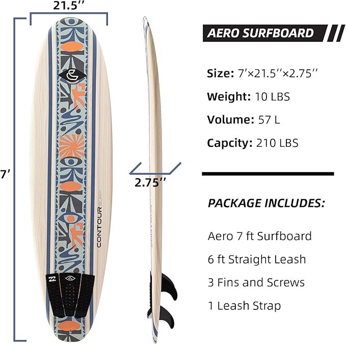 ビラボン x CONTOUR SURF 7ft/8ft ソフトトップフォームサーフボード 初心者向け 大人・子供用 軽量ショートボード サーフィン用 丈夫で安定、乗りやすくあらゆるレベルのサーファーに