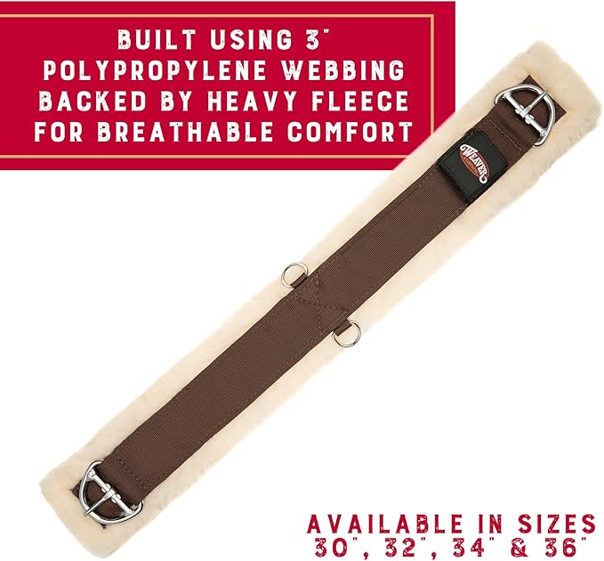 Weaver Equine Super Horse Cinch, Anti-Slip Fleece Lined Saddle Cinch Girth with Flat Buckle, Western Horse Riding Supplies, ‎Brown/Maize