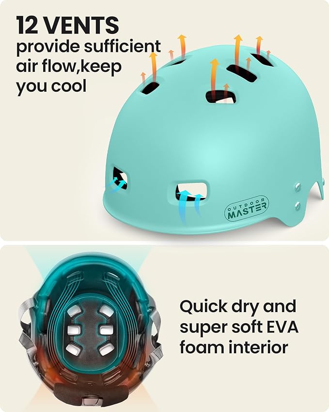 OutdoorMaster Kayak Helmet, Wakeboard Helmet Whitewater Helmet Men Women, Water Helmet with Ear Pads, Surf Helmet 12 Vents Dial Fit Adjustment Longboard Helmet, Perfect for Kayaking, Boating