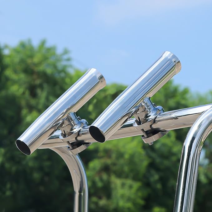 Marinebaby (2X) 316 Stainless Tournament Style Boat Fishing Holder Clamp on Fishing Rod Holder for Boat 1-1/4" to 2" Rail Gimbal Pin at Bottom