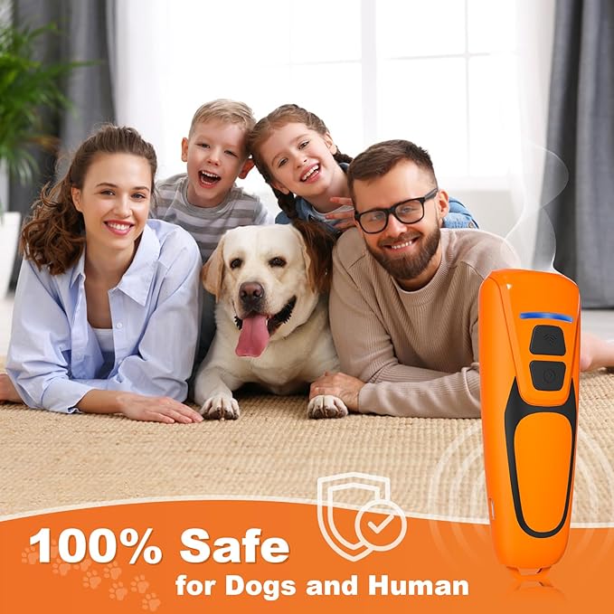 Dog Bark Deterrent Devices, Ultrasonic Anti Barking Device for Dogs, Up to 50FT Long Range Rechargeable Bark Control Safe for Dogs & Human Portable Indoor Outdoor (Orange, 4.5 x 2 x 1 inches)