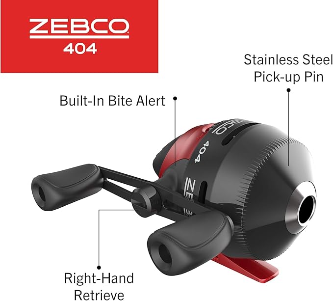 Zebco 202 & 404 スピンキャストリールと釣り竿コンボ（2個パック）、5フィート6インチ 2ピース釣り竿、サイズ30と40リール、右巻き、10ポンドと15ポンドのケイジャンラインがプリスプール済み、ブラック/レッド