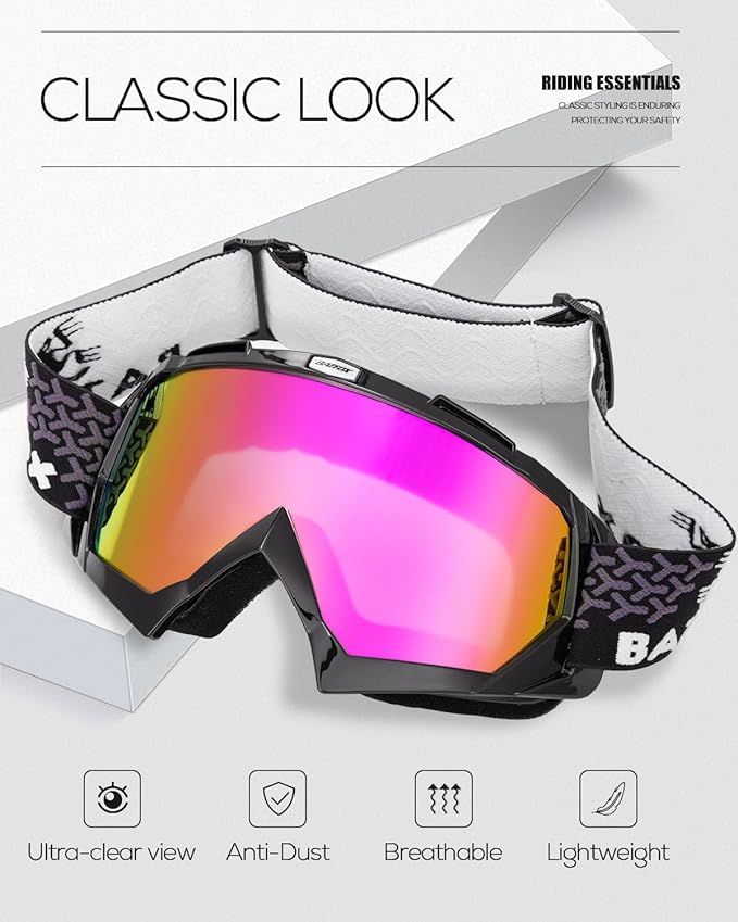 Motorcycle Glasses Goggles Dirt Bike Motocross Safety ATV Tactical Riding (Hd Purple-black, Adult)