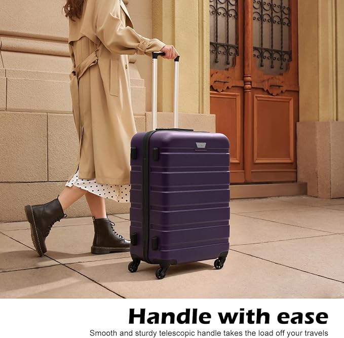 Coolife Luggage スーツケース 機内持込 旅行用品 キャリーバッグ キャリーケース 軽量 ハードシェル TSAロック搭載 (パープル, 20/24/28)