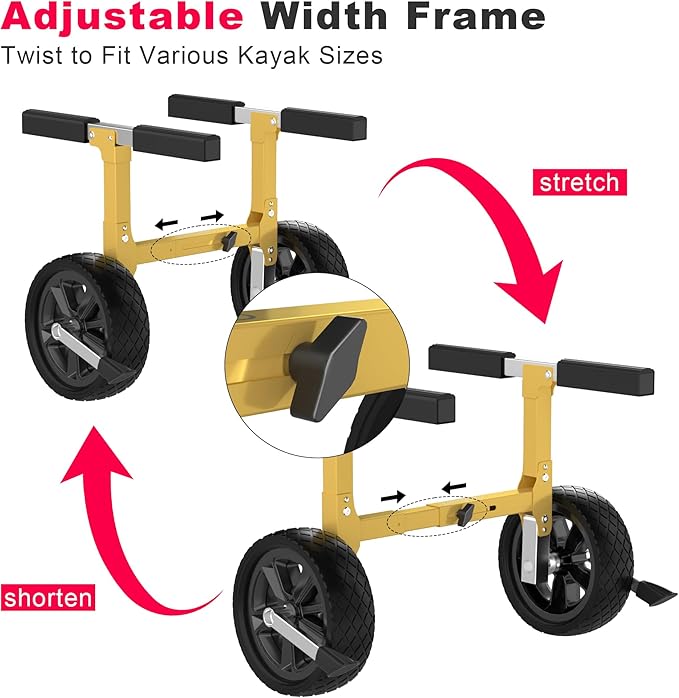 GanFindX Kayak Cart Canoe Trolley Carrier Kayak Accessories Transport Dolly with Solid Foam Wheels Upright Crossbar Heavy Duty Design