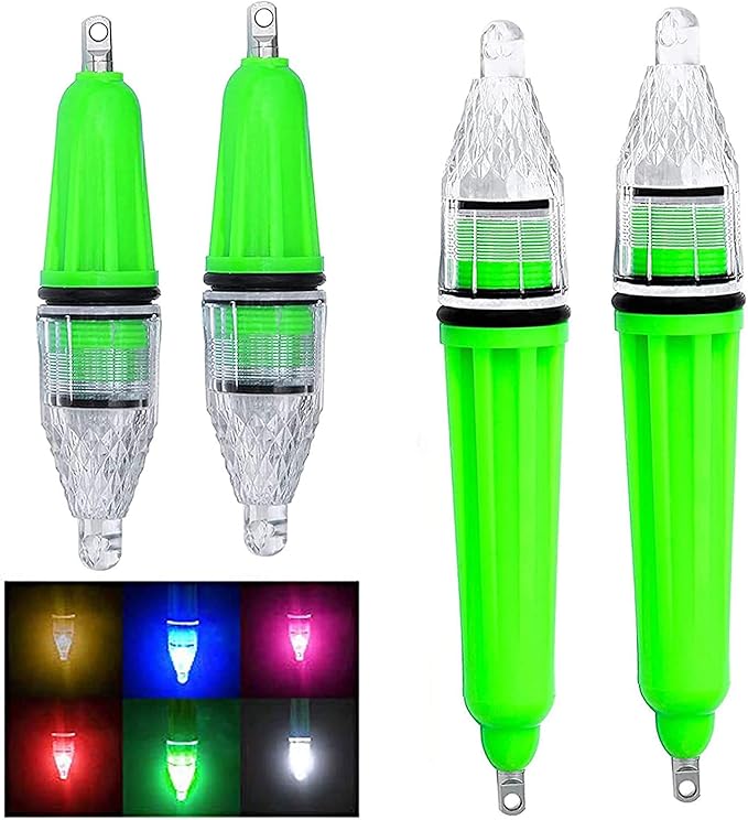 AGOOL Underwater Fishing Light, 4pcs Deep Drop Fishing Light Waterproof Flashing LED Night Fishing Light Attractive Light Green Light Bait Lure Lamp Fishing Bait Lure 5 Colors 6.7 inch 4.7 inch