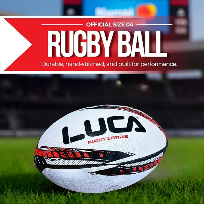 LUCA League Rugby Ball Size 4 & 5 | Hand Stitched, 3-Ply Durable Construction | Super Grip Texture | Training & Match Play Rugby Ball